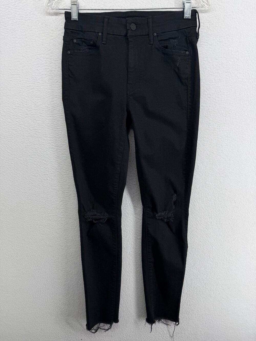 MOTHER Jeans 25 The Looker Ankle Fray Raw Hem Denim Skinny Slim Black USA